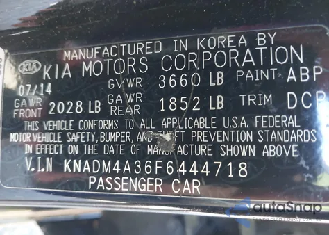 2015 Kia Rio Lx from USA, damaged, VIN KNADM4A36F6444718